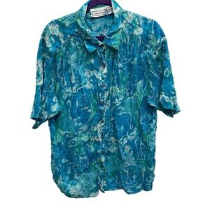 Fitting Image women’s cotton button up blouse shirt blue floral size 22/24